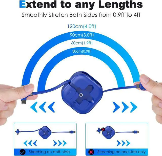 Alt view image 6 of 7 - Multi Charging Cable 4.5A [4Ft/2Pack] Multi Fast Charging Cord Retractable USB Cable 3 in 1 Multi Charger Cable with Lightning/Type C/Micro USB Ports for Cell Phones,Samsung Galaxy,iPhone,PS,Tablets