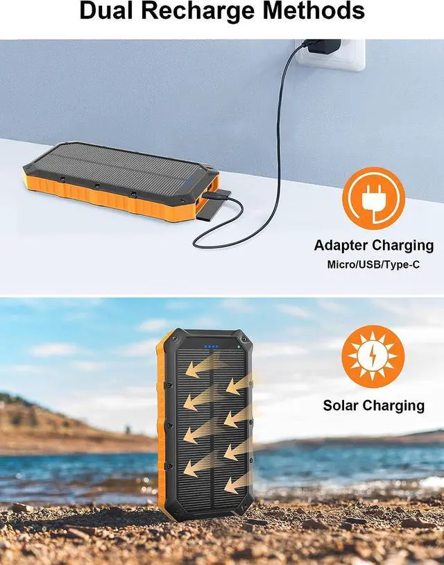 Alt view image 4 of 7 - Solar-Power-Bank-Portable-Charger-42800mAh Solar Phone Charger with 4 USB Ports/LED Flashlight Fast Charge USB C External Backup Battery Pack Compatible with iPhone Tablet, for Outdoor, Camping
