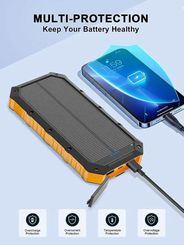 Alt view image 6 of 7 - Solar-Power-Bank-Portable-Charger-42800mAh Solar Phone Charger with 4 USB Ports/LED Flashlight Fast Charge USB C External Backup Battery Pack Compatible with iPhone Tablet, for Outdoor, Camping