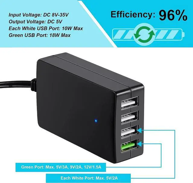 Alt view image 2 of 6 - PlusRoc Portable DC Converter with Battery Clip, 12V/24V to 5V 4-Port USB Charger Multiport Power Adapter Compatible with iPhone iPad Galaxy and Other Smart Phone & Tablets