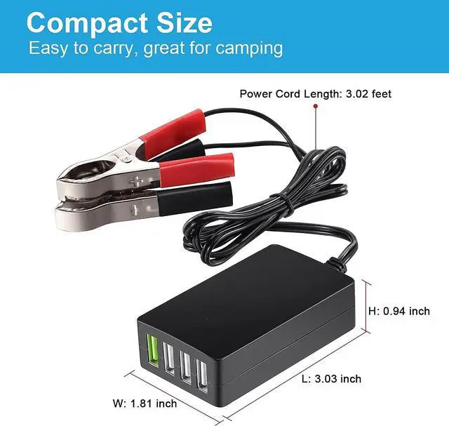 Alt view image 6 of 6 - PlusRoc Portable DC Converter with Battery Clip, 12V/24V to 5V 4-Port USB Charger Multiport Power Adapter Compatible with iPhone iPad Galaxy and Other Smart Phone & Tablets