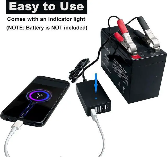 Alt view image 4 of 6 - PlusRoc Portable DC Converter with Battery Clip, 12V/24V to 5V 4-Port USB Charger Multiport Power Adapter Compatible with iPhone iPad Galaxy and Other Smart Phone & Tablets