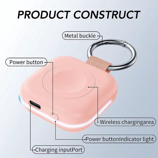 Alt view image 3 of 7 - HUOTO Portable Wireless Charger for Apple Watch Accessories,for Apple Watch Series 9/8/UItra 2/UItra/7/6/5/4/3/2/SE,Compact Magnetic iWatch Charger 1200mAh Power Bank Keychain Travel Style Gift