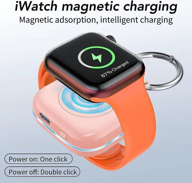 Alt view image 4 of 7 - HUOTO Portable Wireless Charger for Apple Watch Accessories,for Apple Watch Series 9/8/UItra 2/UItra/7/6/5/4/3/2/SE,Compact Magnetic iWatch Charger 1200mAh Power Bank Keychain Travel Style Gift