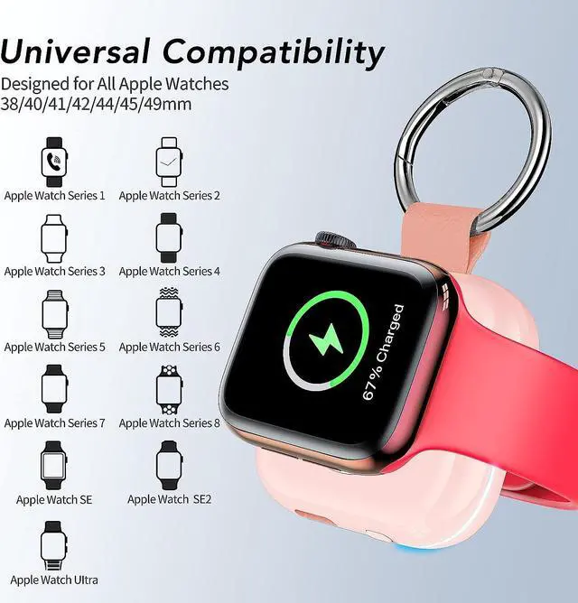 Alt view image 5 of 7 - HUOTO Portable Wireless Charger for Apple Watch Accessories,for Apple Watch Series 9/8/UItra 2/UItra/7/6/5/4/3/2/SE,Compact Magnetic iWatch Charger 1200mAh Power Bank Keychain Travel Style Gift