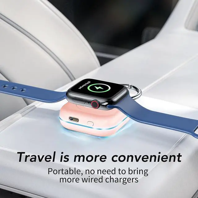 Alt view image 7 of 7 - HUOTO Portable Wireless Charger for Apple Watch Accessories,for Apple Watch Series 9/8/UItra 2/UItra/7/6/5/4/3/2/SE,Compact Magnetic iWatch Charger 1200mAh Power Bank Keychain Travel Style Gift