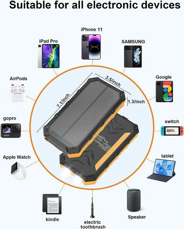 Alt view image 5 of 7 - Solar-Power-Bank-Portable-Charger-42800mAh Solar Phone Charger with 4 USB Ports/LED Flashlight Fast Charge USB C External Backup Battery Pack Compatible with iPhone Tablet, for Outdoor, Camping