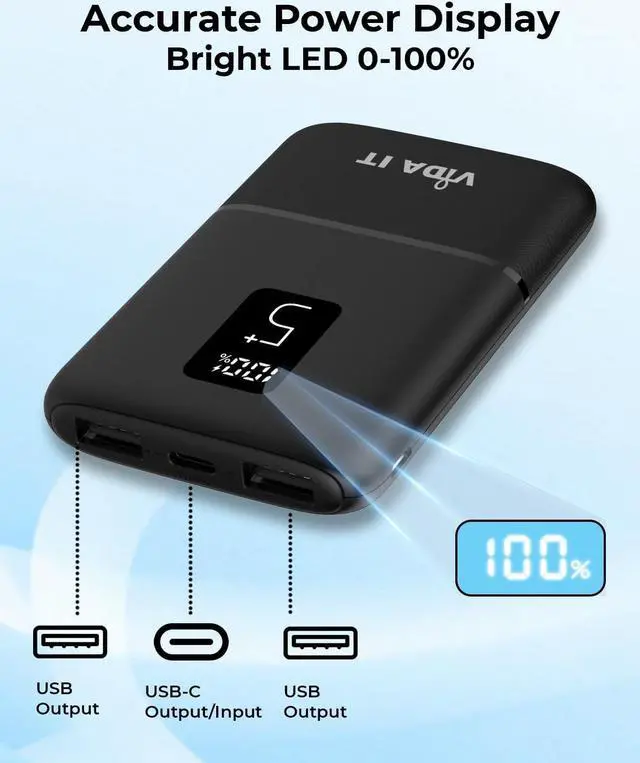 Alt view image 5 of 7 - Vida IT 2-Pack Small Power Bank USB Battery Pack for Heated Clothing Vest Jacket Hoodie 5V 2A Rechargeable, Portable Phone Charger for iPhone 11 Samsung S20 Android 5000mAh Powerpack with LED Display