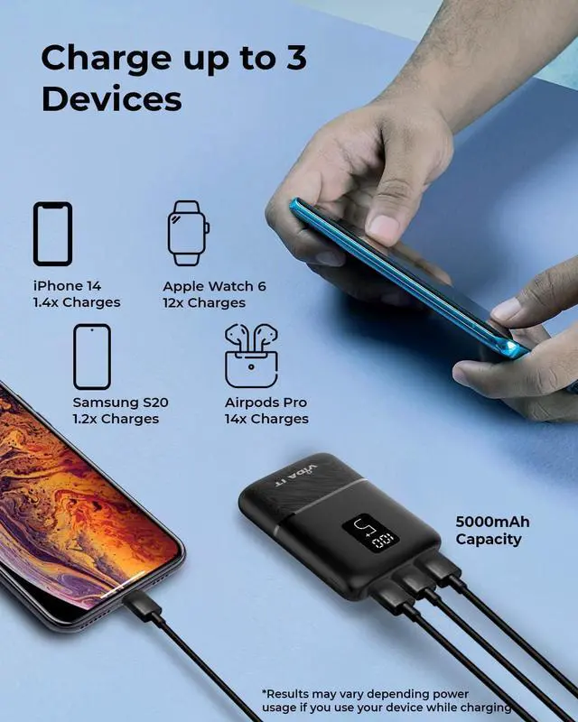 Alt view image 6 of 7 - Vida IT 2-Pack Small Power Bank USB Battery Pack for Heated Clothing Vest Jacket Hoodie 5V 2A Rechargeable, Portable Phone Charger for iPhone 11 Samsung S20 Android 5000mAh Powerpack with LED Display