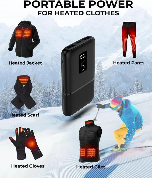 Alt view image 4 of 7 - Vida IT 2-Pack Small Power Bank USB Battery Pack for Heated Clothing Vest Jacket Hoodie 5V 2A Rechargeable, Portable Phone Charger for iPhone 11 Samsung S20 Android 5000mAh Powerpack with LED Display