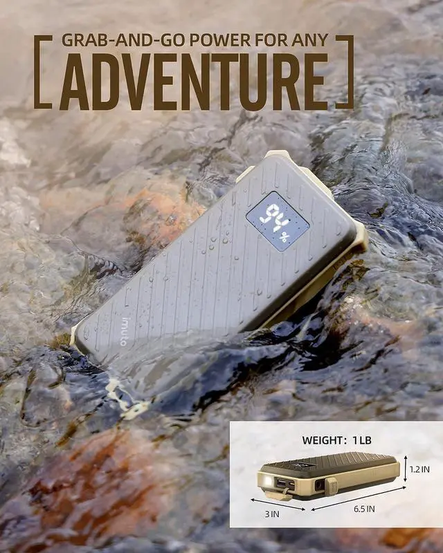 Alt view image 3 of 7 - imuto IP67 Waterproof 65W 20000mAh Laptop Portable Charger,Fast Charging USB C PD 3.0 Battery Pack with Lanyard,Portable Battery for Camping,External Battery Pack Compatible with MacBook, iPad,etc.