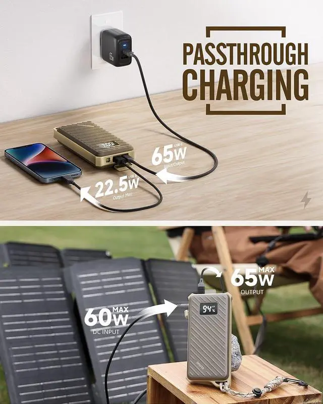 Alt view image 5 of 7 - imuto IP67 Waterproof 65W 20000mAh Laptop Portable Charger,Fast Charging USB C PD 3.0 Battery Pack with Lanyard,Portable Battery for Camping,External Battery Pack Compatible with MacBook, iPad,etc.