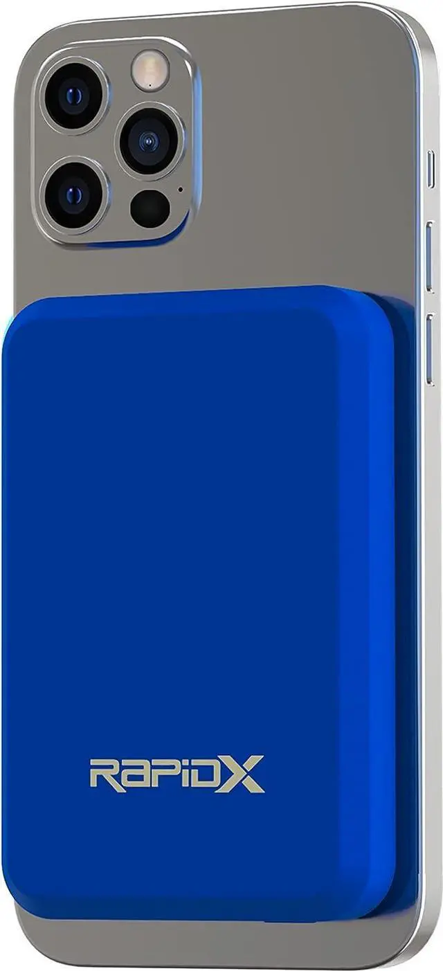 Alt view image 2 of 7 - RapidX Boosta Wireless Portable Magnetic Charger, 5000 mAh Power Bank MagSafe Compatible, Works with iPhone 14 Pro and Pro Max, iPhone 13 and 12 Series (Blue)