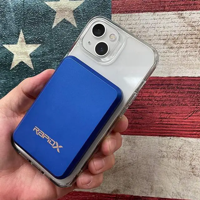 Alt view image 3 of 7 - RapidX Boosta Wireless Portable Magnetic Charger, 5000 mAh Power Bank MagSafe Compatible, Works with iPhone 14 Pro and Pro Max, iPhone 13 and 12 Series (Blue)