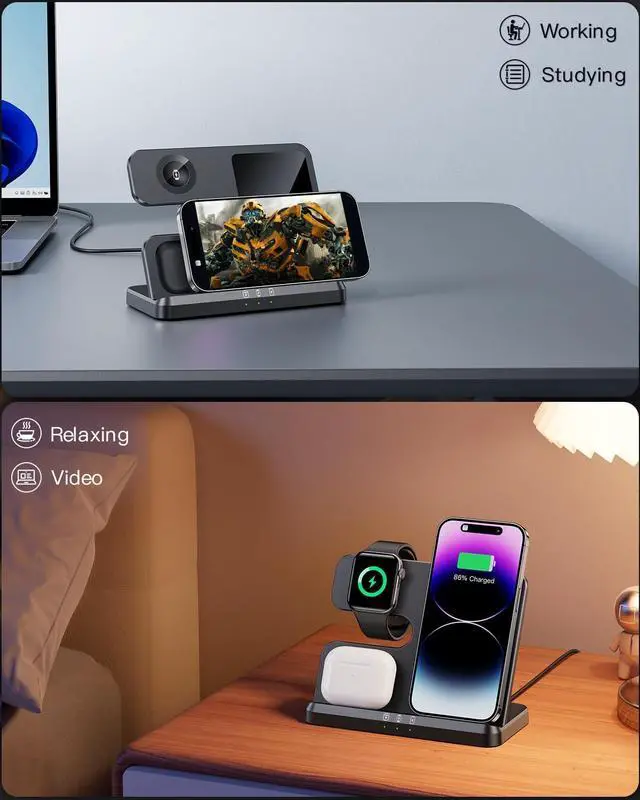 Alt view image 6 of 7 - 3 in 1 Charging Station for Apple Wireless Charger for iPhone 16 15 14 13 12 11 X 8 & for Apple Watch Charger Wireless Charging Station for Multiple Devices for AirPods 4 3 Pro