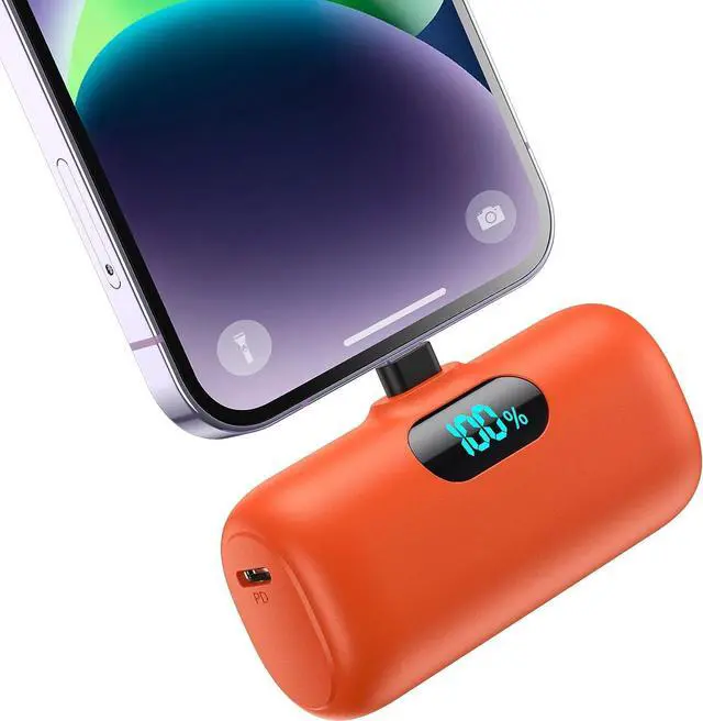 Main image of Small Portable Charger for iPhone, Upgraded 5000mAh PD Fast Charging Power Bank, Mini Plug-in Battery Pack Backup Charger Compatible with iPhone 14/14 Pro Max/13/13 Pro/12 Pro/11/XS/XR/X/8/7/6-Orange