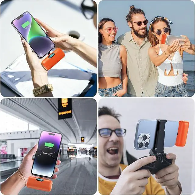 Alt view image 4 of 7 - Small Portable Charger for iPhone, Upgraded 5000mAh PD Fast Charging Power Bank, Mini Plug-in Battery Pack Backup Charger Compatible with iPhone 14/14 Pro Max/13/13 Pro/12 Pro/11/XS/XR/X/8/7/6-Orange