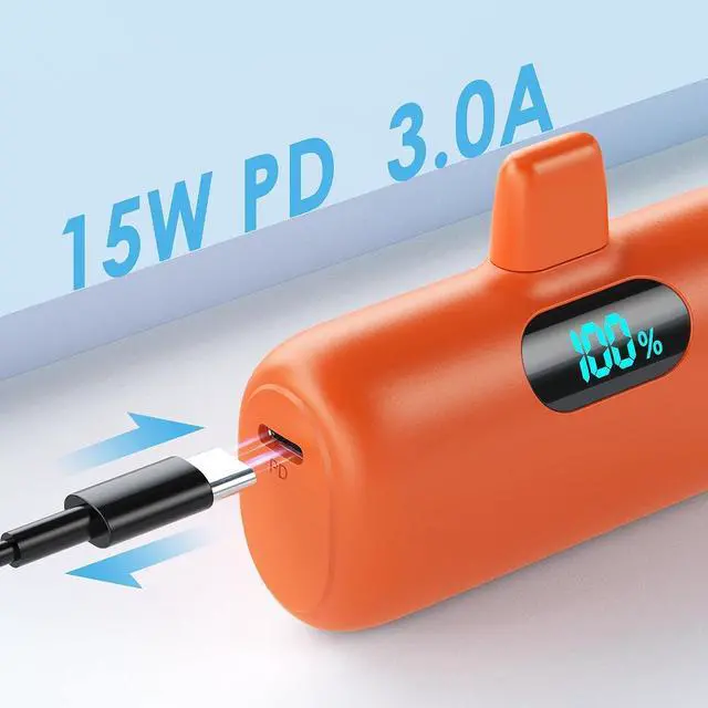 Alt view image 5 of 7 - Small Portable Charger for iPhone, Upgraded 5000mAh PD Fast Charging Power Bank, Mini Plug-in Battery Pack Backup Charger Compatible with iPhone 14/14 Pro Max/13/13 Pro/12 Pro/11/XS/XR/X/8/7/6-Orange