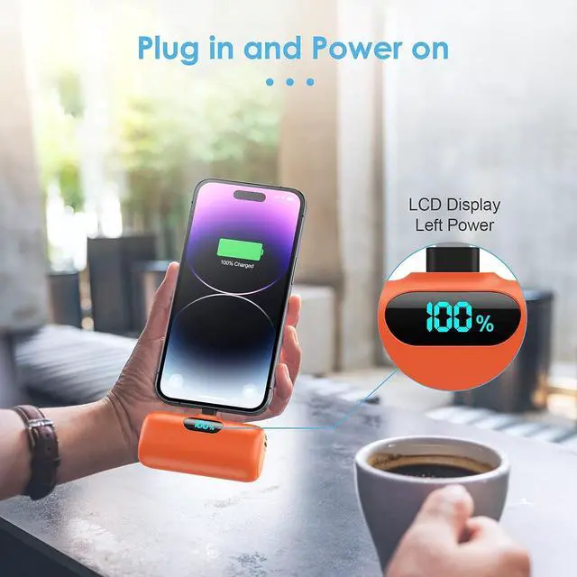 Alt view image 7 of 7 - Small Portable Charger for iPhone, Upgraded 5000mAh PD Fast Charging Power Bank, Mini Plug-in Battery Pack Backup Charger Compatible with iPhone 14/14 Pro Max/13/13 Pro/12 Pro/11/XS/XR/X/8/7/6-Orange