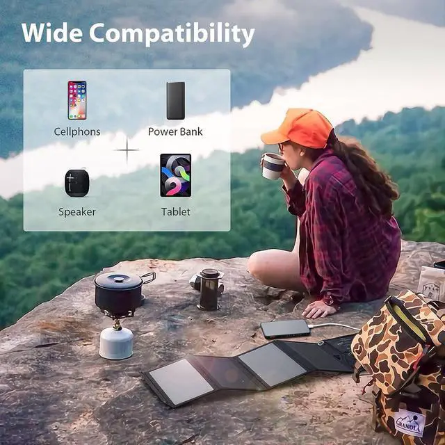 Alt view image 4 of 7 - [Upgraded] BigBlue 3 USB Ports 28W Solar Charger(5V/4.8A Max), Portable SunPower Solar Panel for Camping, IPX4 Waterproof, Compatible with iPhone 11/XS/XS Max/XR/X/8/7, iPad, Samsung Galaxy LG etc.