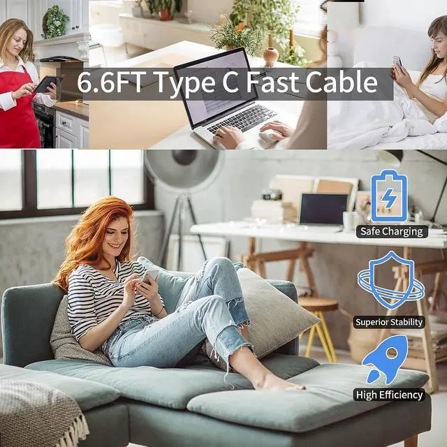 Alt view image 7 of 7 - 2Pack 45W USB C Super Fast Charger, Android Phone Wall Charger Fast Charging with 6.6FT USB Type C Cable for Samsung Galaxy S24 S23 Ultra/S23+/S22 Ultra/S22+/S22/S20/Note 10/20/Z Fold (6.6FT-2Pack)
