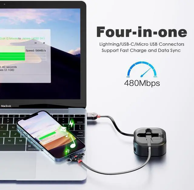 Alt view image 3 of 7 - Multi Charging Cable 4.5A 4Ft/2Pack Multi Chargers for All Devices 3 in 1 Retractable Car Cable Fast Charging USB C Cord with Type C/Micro USB Port for  S24 iPhone 16 15 PS Tablets & More