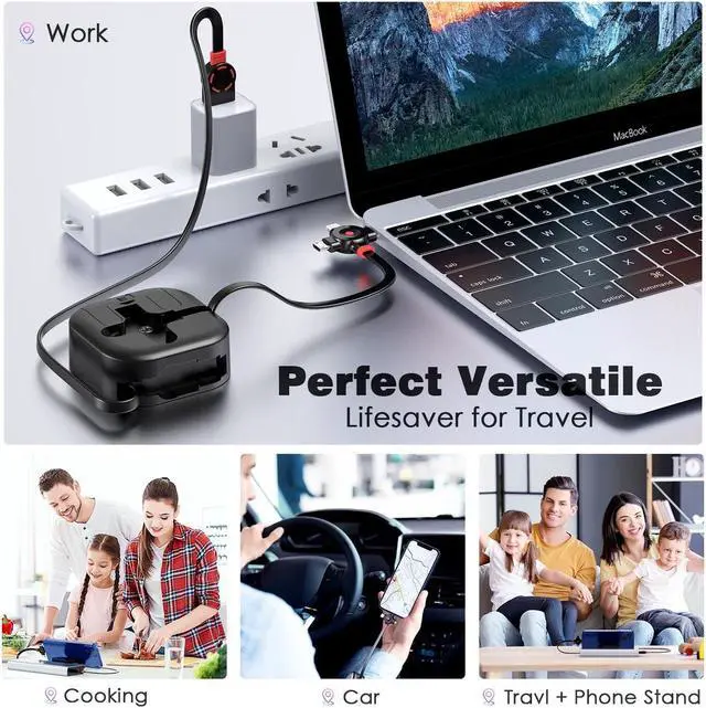 Alt view image 4 of 7 - Multi Charging Cable 4.5A 4Ft/2Pack Multi Chargers for All Devices 3 in 1 Retractable Car Cable Fast Charging USB C Cord with Type C/Micro USB Port for  S24 iPhone 16 15 PS Tablets & More