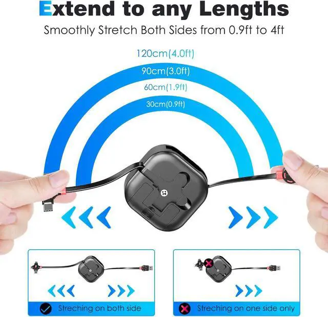 Alt view image 6 of 7 - Multi Charging Cable 4.5A 4Ft/2Pack Multi Chargers for All Devices 3 in 1 Retractable Car Cable Fast Charging USB C Cord with Type C/Micro USB Port for  S24 iPhone 16 15 PS Tablets & More