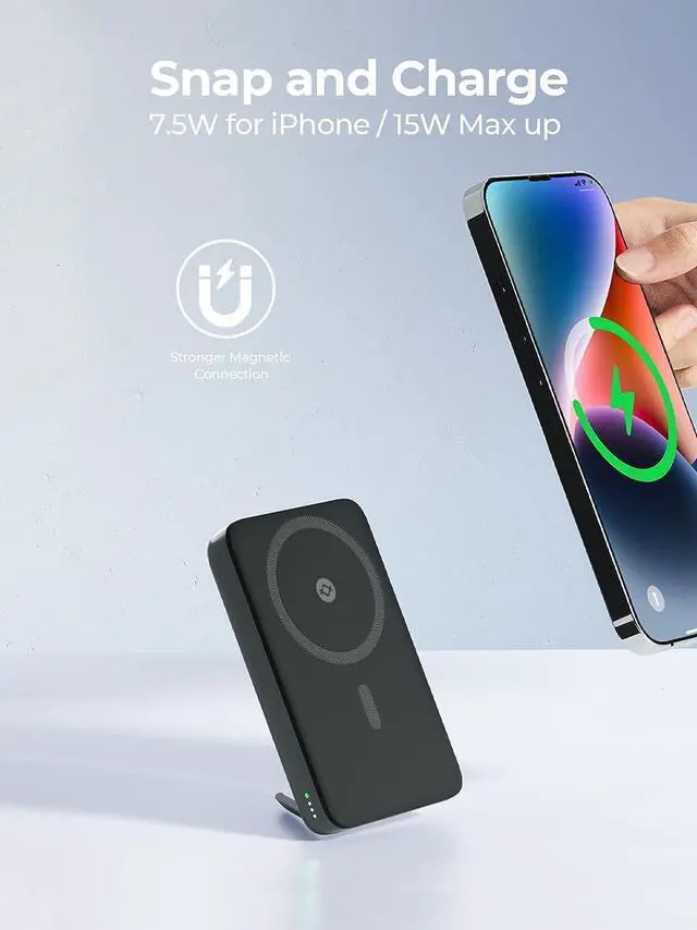 Alt view image 2 of 7 - Magnetic Battery Pack 10000mAh for MagSafe, Foldable Kickstand Wireless Portable Charger with 30W USB-C Fast Charging, Only for iPhone 15/15 Plus/15 Pro/15 Pro Max, iPhone 14/13/12 Series