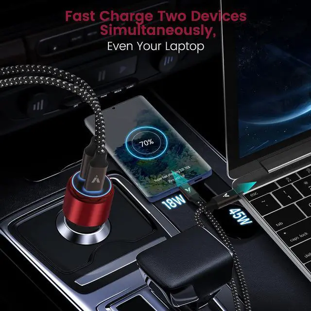 Alt view image 4 of 7 - VELOGK Super Fast Type C Car Charger [73W Turbo], Metal Adaptive 55W 45W PPS/PD&QC3.0 USB C Car Adapter[Super Fast Charging 2.0] for Samsung S23 Ultra/S22+/S21/S20/Note 20/10 Plus,iPad Pro/Air(Red)