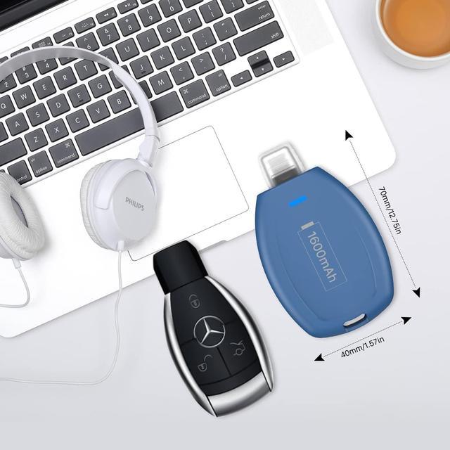 Keychain Portable Charger for Android Mini Power Emergency Pod  Ultra-Compact USB-C Power Bank External Fast Charging Battery Pack 1600mAh  Key Ring Type C Cell Phone Charger for Samsung (Blue) 