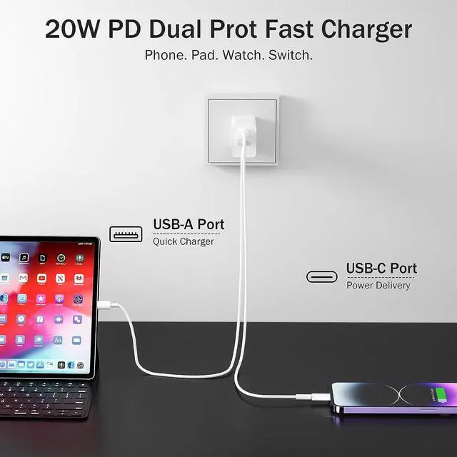 Alt view image 2 of 6 - [3 Pack] USB C Wall Charger, Type C Charger Block, 20W USB C Charger Block, Fast Charging Blocks Plug for iPhone 15/14/14 Pro, Type C Charging Adapter Cubes Compatible for Apple Watch SE 9 8, White