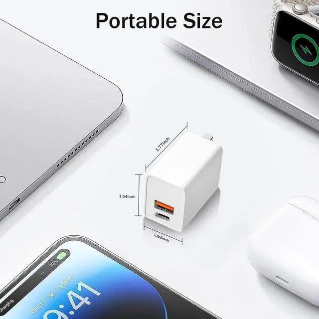 Alt view image 3 of 6 - [3 Pack] USB C Wall Charger, Type C Charger Block, 20W USB C Charger Block, Fast Charging Blocks Plug for iPhone 15/14/14 Pro, Type C Charging Adapter Cubes Compatible for Apple Watch SE 9 8, White