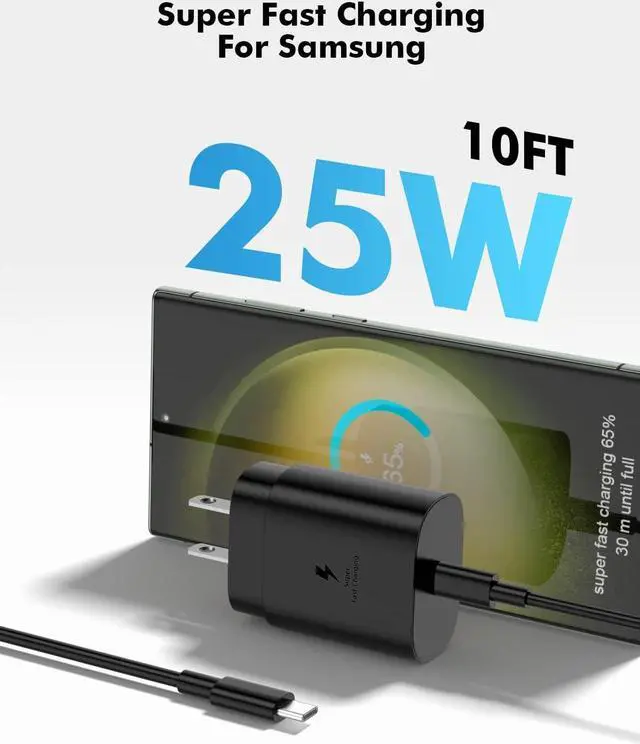 Alt view image 2 of 7 - 25W Fast Charge Type C Samsung Super Fast Charging 2 Pack with 10FT USB C Cable Charger for Samsung Galaxy S23 Ultra Charger S23/S23+/S22 Ultra/S22+/S22/S21/S20/Z Fold 4,3/Z Flip 4,3 S10/S9/S8
