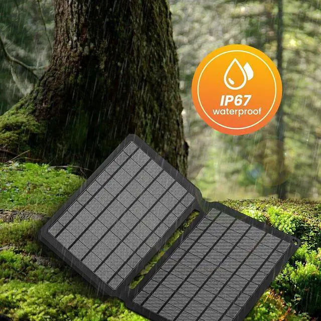 Alt view image 6 of 7 - 10W Portable Solar Panel 5V 2A(Max) Foldable Solar Charger,IP67 Waterproof Monocrystalline Silicon Cells with USB Port Compatible with Cell Phones,Mini Fans for Outdoor Camping,Backpacking,Hiking