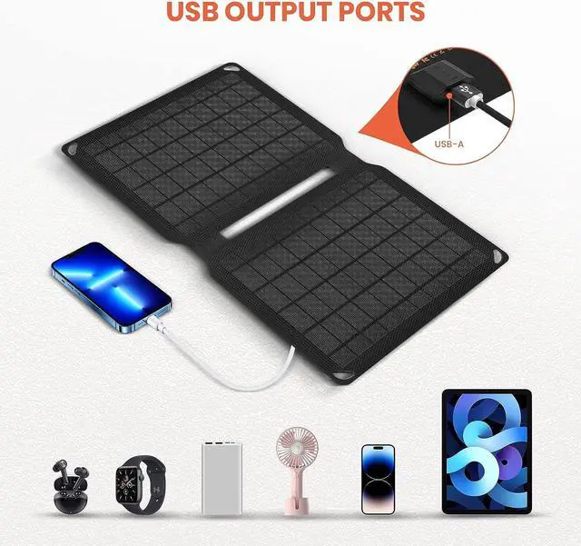 Alt view image 7 of 7 - 10W Portable Solar Panel 5V 2A(Max) Foldable Solar Charger,IP67 Waterproof Monocrystalline Silicon Cells with USB Port Compatible with Cell Phones,Mini Fans for Outdoor Camping,Backpacking,Hiking