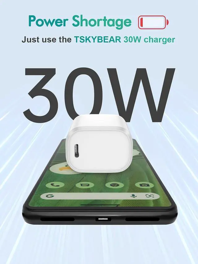 Alt view image 2 of 6 - 30W USB C Super Fast Charger - for Google Pixel 8/8 Pro/7/7 Pro/6,Samsung Galaxy S21/S22,Note 20,iPad Pro 12.9/11 inch,MacBook Air(6 FT Cable)