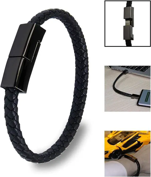 Alt view image 2 of 6 - Leather Bracelet Charger USB Charging Cable Braided Cords USB Portable Travel Charger for Mens Womens Compatible with iPhone 14/13/12/11 pro XS MAX (for iPhone, L(8'85''))