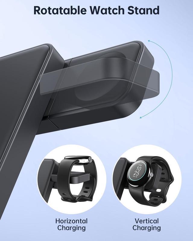 Alt view image 4 of 7 - 3 in 1 Foldable Wireless Charging Station for Google Pixel Watch 1, Pixel Buds Pro and Google Phones Fold/8 Pro/8/7 Pro/7a/7/6 Pro/6/5/4/3/XL, Wireless Charger with QC 18W Adapter, Black