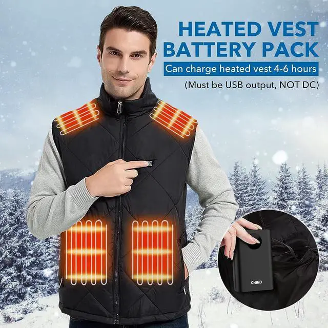 Alt view image 2 of 7 - 5V 2A Heated Vest Battery Pack,LCD Display Power Bank Heated Jacket,PD 22.5W Fast Charging 10000mAh Portable Charger,Battery Phone Charger for iPhone,Android etc.
