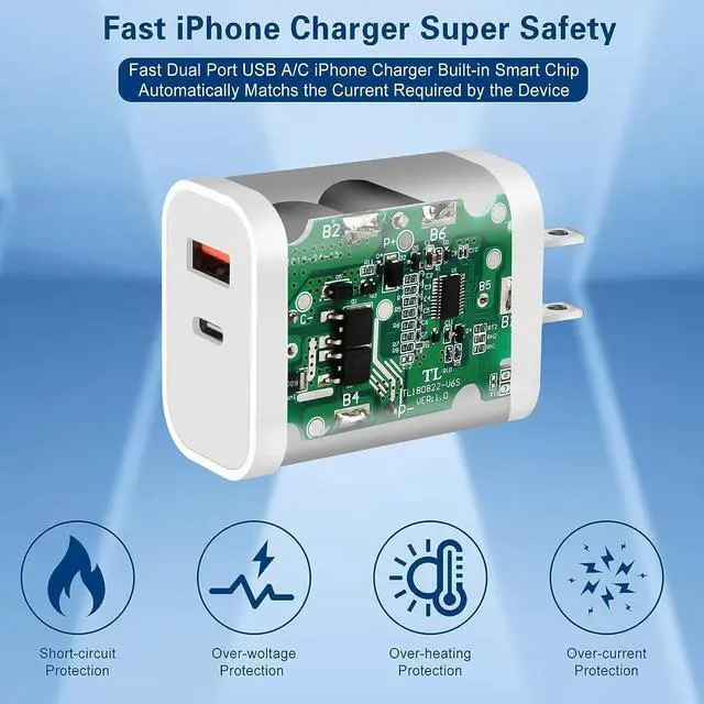 Alt view image 4 of 7 - Fast Charger iPhone Dual Port A/C Charging Adapter 2Pack Quick Double Wall Charger Block  Charger Block 10FT USBC to Lightning Cable for iPhone 14/13/12/11/ProMax/XS/XR