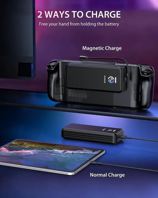 Alt view image 2 of 7 - Antank Magnetic Power Bank Compatible with Steam Deck, 20000mAh 45W PD Fast 3.0 Charging Portable Battery Bank, External Battery Pack with Removable Magnetic Back Mount & Dual USB-C Cable