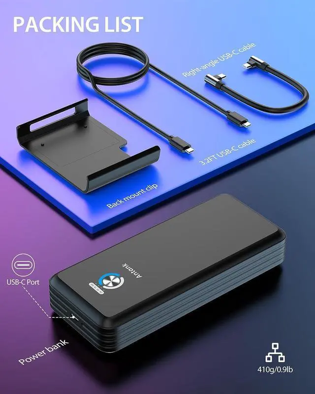 Alt view image 6 of 7 - Antank Magnetic Power Bank Compatible with Steam Deck, 20000mAh 45W PD Fast 3.0 Charging Portable Battery Bank, External Battery Pack with Removable Magnetic Back Mount & Dual USB-C Cable
