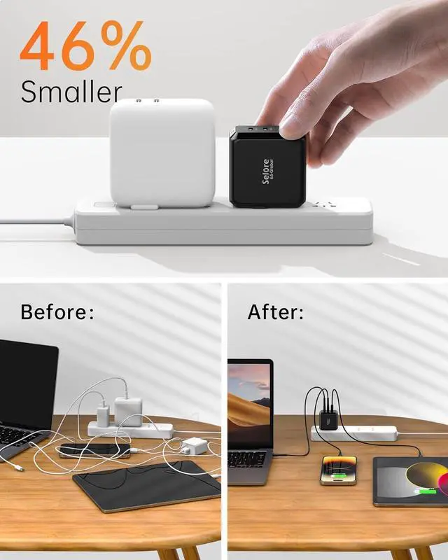 Alt view image 6 of 6 - USB C Charger Block, SELORE 67W Fast Charging Adapter, 3-Port GaN Charger Foldable USB-C Wall Charger for MacBook Pro/Air, iPad Pro, Galaxy S23/S22, iPhone 15/14, Dell XPS, Laptop