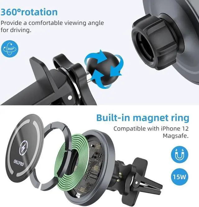 Alt view image 3 of 7 - MagSafe Car Mount Charger iPhone Wireless Car Charger Stick on Dashboard Magnetic Phone Holder Mount for iPhone 16 Pro Plus Max 15 14 13 12 Series 15W Fast Charging Aluminum Shell