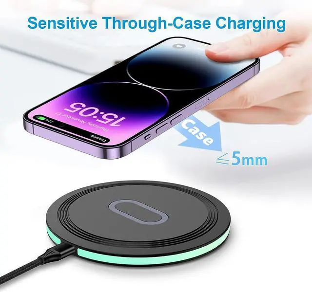 Alt view image 2 of 7 - Pixel 7a 8 Pro Wireless Charger Pad, 15W Fast Wireless Charging Pad with Adapter for Google Pixel 8 7 Pro 7 6 Pro 6, iPhone 15 14 13 12 Pro Max,Samsung Galaxy S24 S23 Ultra S23 FE S22 S21 S20 Note 20