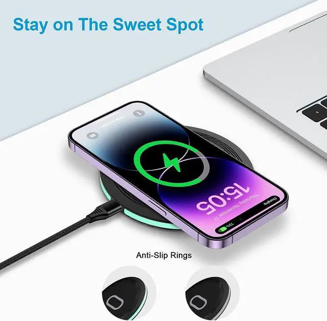 Alt view image 6 of 7 - Pixel 7a 8 Pro Wireless Charger Pad, 15W Fast Wireless Charging Pad with Adapter for Google Pixel 8 7 Pro 7 6 Pro 6, iPhone 15 14 13 12 Pro Max,Samsung Galaxy S24 S23 Ultra S23 FE S22 S21 S20 Note 20