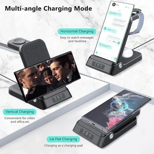 Alt view image 5 of 6 - Wireless Charger for , RAUGEE Foldable 3 in 1 Fast Wireless Charging Station for  Galaxy S24/24+/24 Ultra/S23 Ultra/S23+/S22/Z Fold/Flip 5/4/ Stand for Galaxy Watch 6/5/4/3