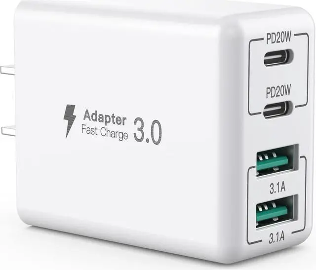 Main image of USB C Wall Charger, 40W 4-Port USB C Charger Block, Fast Charging Block Dual Port PD+QC Wall Plug Multiport Type C for iPhone 14/13/12/11/Pro Max/XS/XR/8/7, iPad, Samsung Phone, Tablet