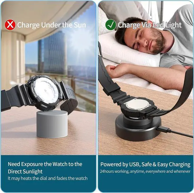 Alt view image 7 of 7 - Solar Watch Charger, 8 Hours Timing Off with Men, Women & Square 3 Caps, LED UV Light Charge Eco Driver Watches Compatible Casio/Tough/Protrek/Seiko/Citizen/Garmin/Timex/Bering/FANMIS (Black)